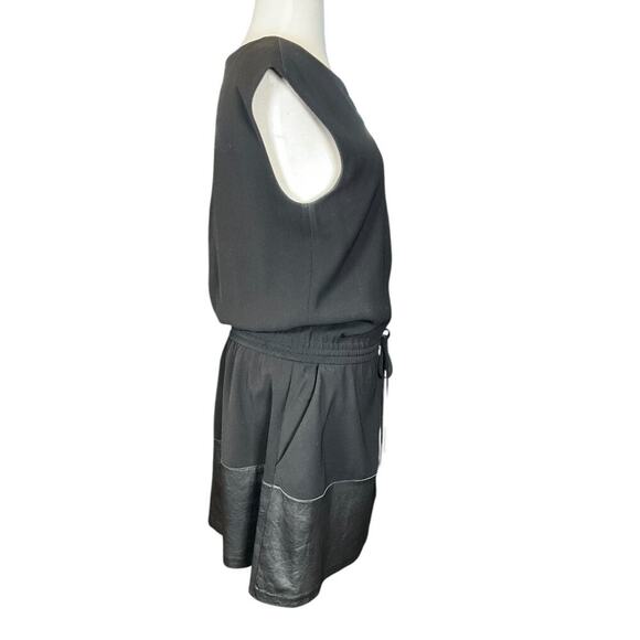VINCE Lamb Leather Contrast Drawstring Waist Black Dress Size Small Preppy - Picture 5 of 11